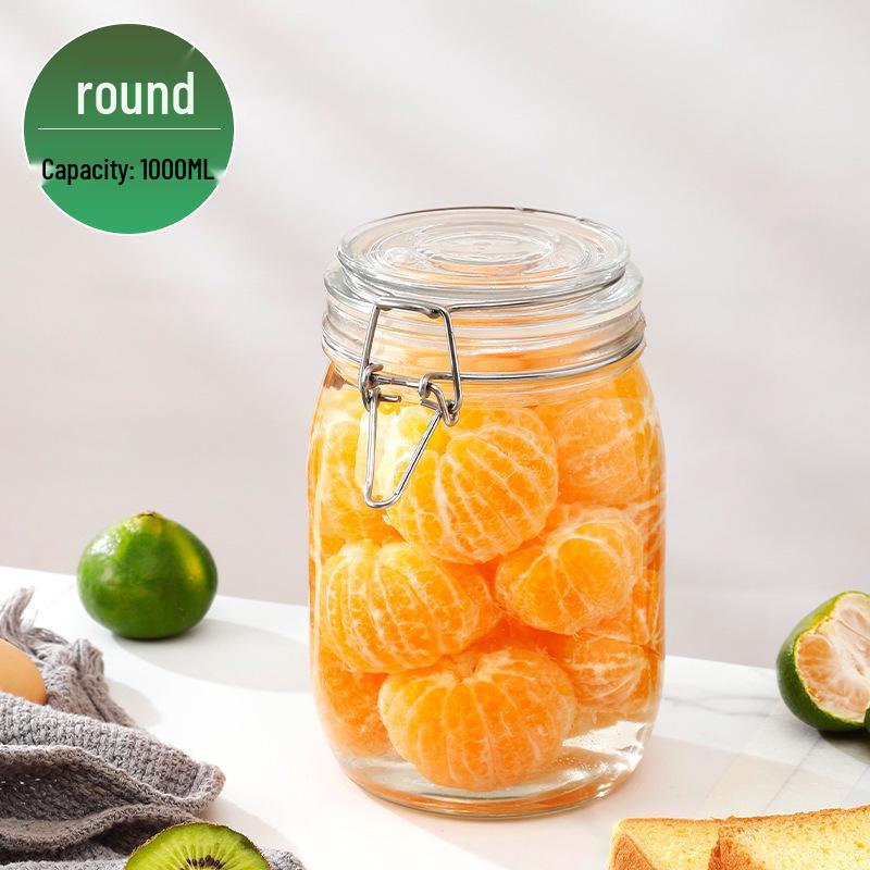 Glass Storage Jar with Transparent Buckle for Kitchen, Food-Grade Sealed Container for Grains