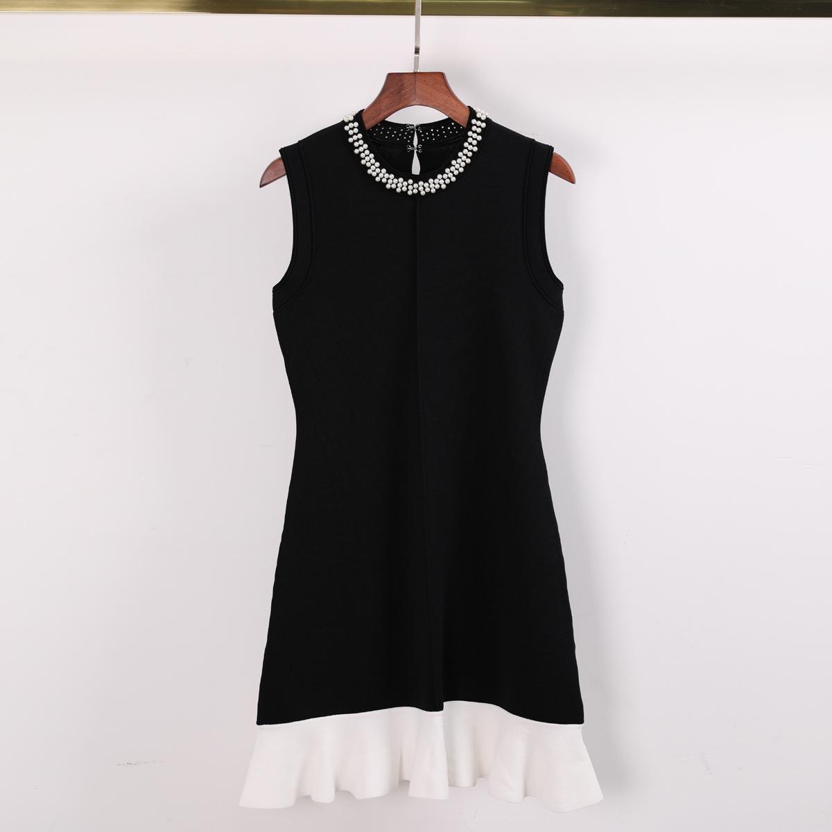 Hepburn-Style dreSS with a pearl collar and Hepburn Style, French Socialite Slimming tank with ruffled edgeS and SleeveleSS dreSS S чёрный