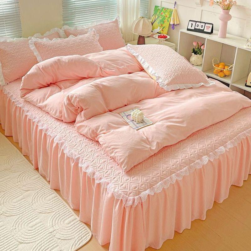 Quilted Anti-slip Korean Lace Bed Skirt - Princess Style Mattress Protector