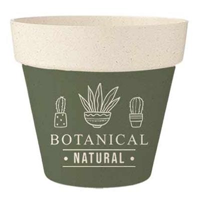 [R2228] - Bamboo Planter 'Messages' Green Beige (Botanical-Natural) - 22x21cm