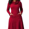 Lady Dress Solid Color Scarf Collar Elegant Loose Hem Autumn Dress for Daily Wear