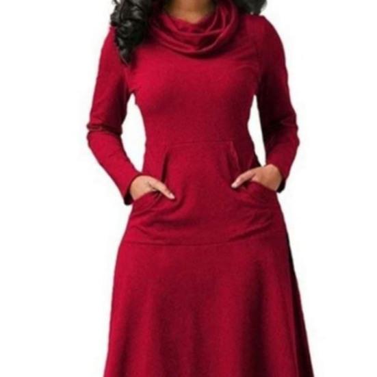 Lady Dress Solid Color Scarf Collar Elegant Loose Hem Autumn Dress for Daily Wear
