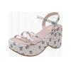 thick-soled cross-strapped small floral sandals, summer new wedge heel sweet one-word sandals