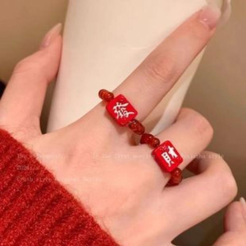 Niche High-End Literary And Artistic Style Ring Trendy Beaded Ring Ring Ring