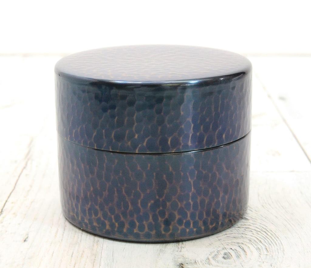 Shinkodo Made in Japan Pure Copper Tea Caddy with Blue Finish and Hammered Gift Wrapping Available (Medium) Texture,