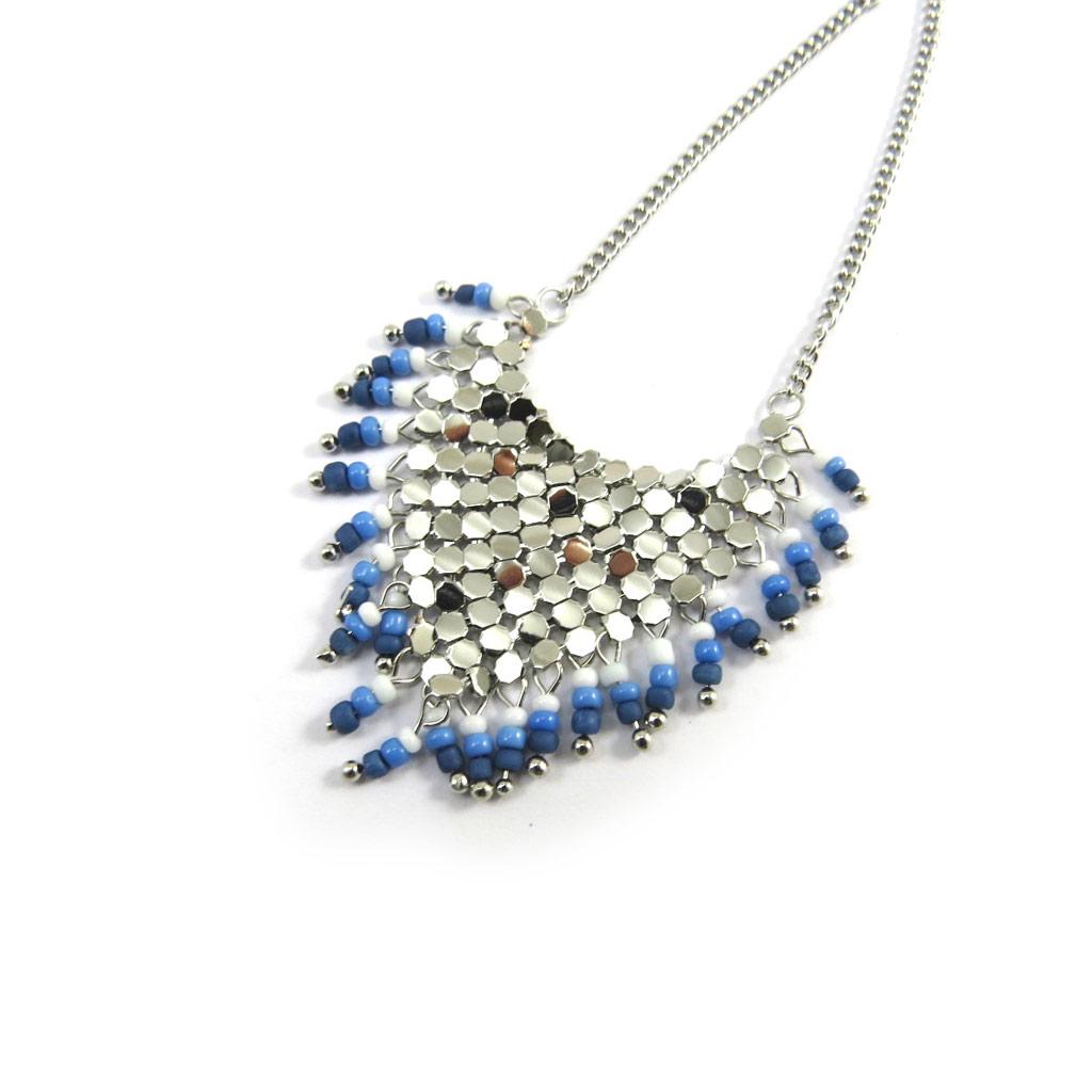 Les Trésors De Lily [N3104] - Halskette 'Kettenhemd' blau silberfarben