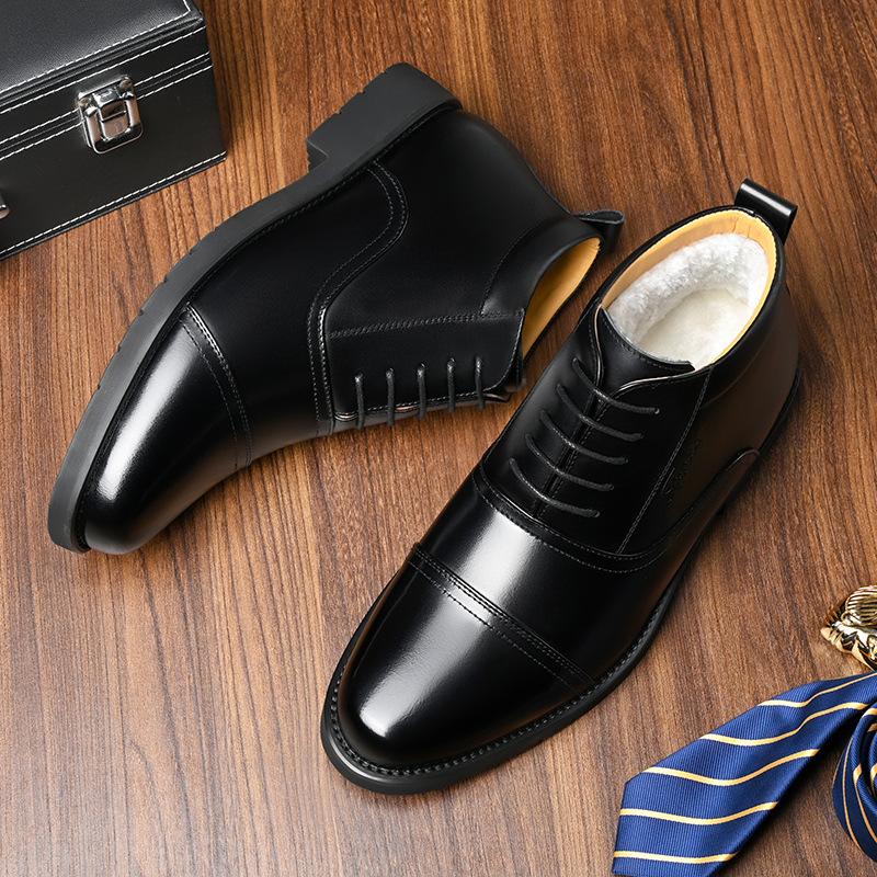 Fur integrated three-joint men's short boots leather boots high-top leather shoes trendy men's shoes winter men's boots 2025