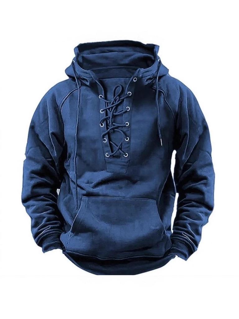 Felpa con cappuccio da uomo rétro con coulisse e tasche multiple, vestibilità ampia taglie forti per primavera e autunno