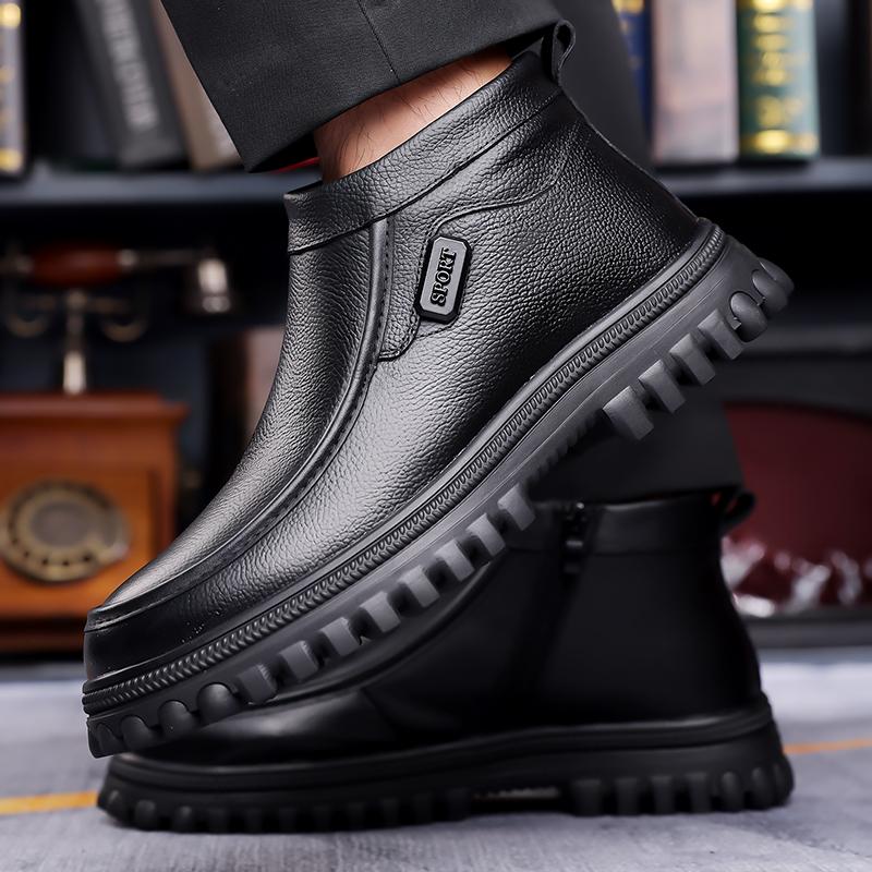 Fashion Pu Leather Casual Shoes Leisure Walk Men's Ankle Boots Stylish Brand Male Driving Shoes Warm Winter Botas Business Dress Boots