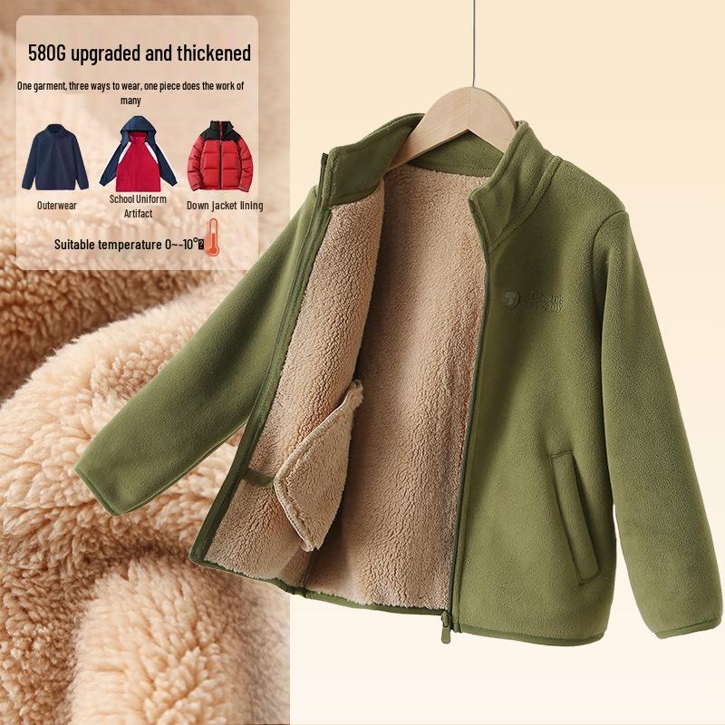 Kids' Fleece-Lined Winter Jacket: Thick, Warm Cardigan School Uniform