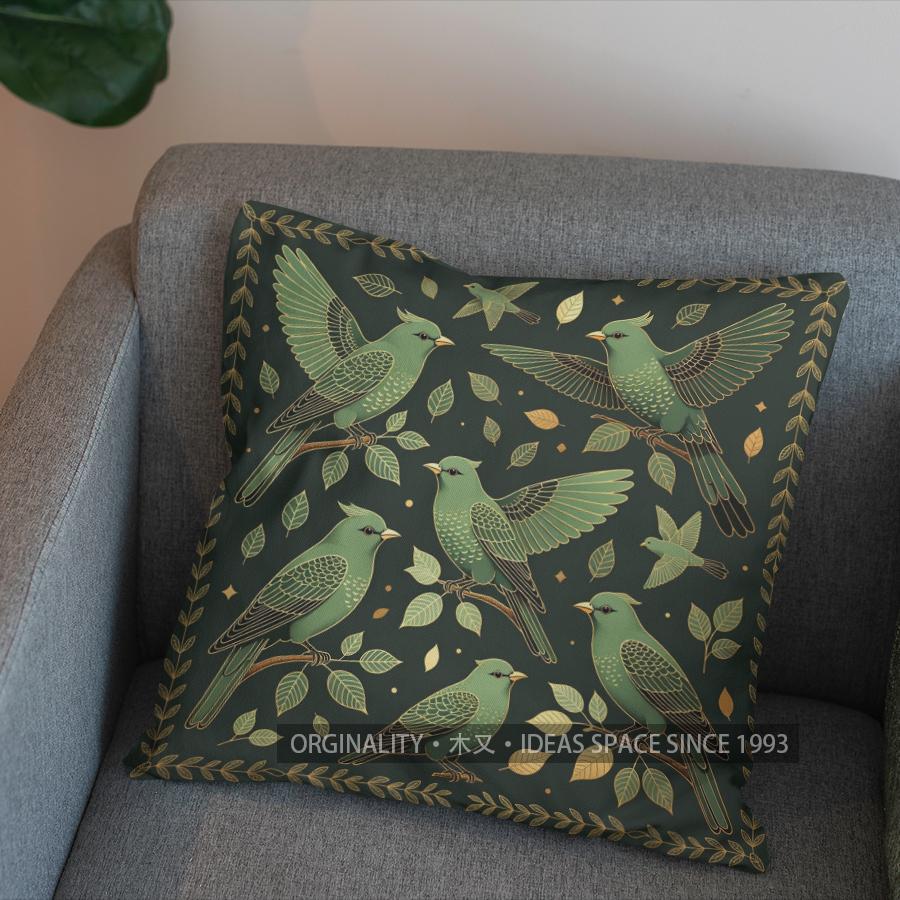2D Vintage Birds And Leaves Pattern Pillow Cover Pattern Cushion Cover Suitable For Sofa Bedroom Car Pillow Cover