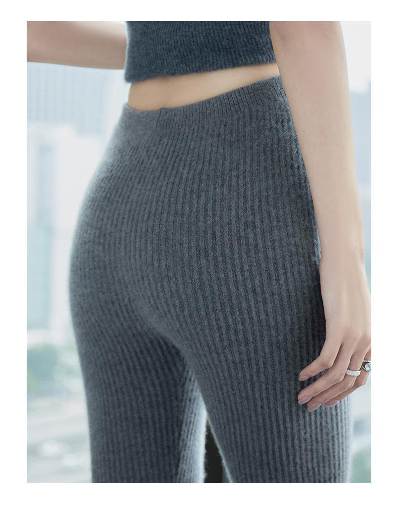 Women's Cashmere-Blend Thick Striped Leggings - Lambswool Knit Base Layer for Autumn and Winter