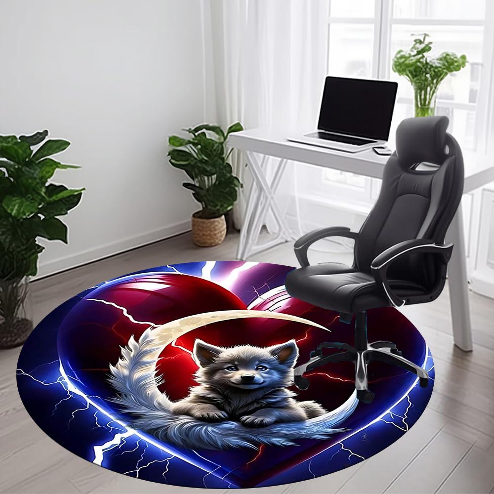 

1pc Moon Wolf Office Round Area Rug, Indoor Mat Suitable ForOffice, Under Office Chairs Bedroom Living Room Home Decor T172 80cm by 80cm