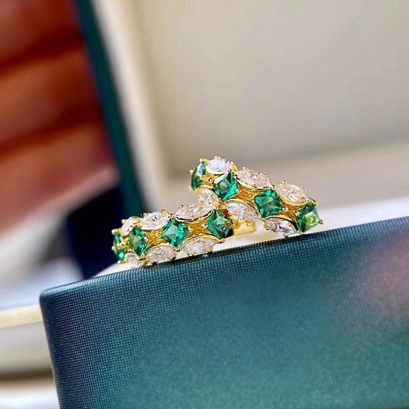Huitan Hoop Earrings for Women Gold Color with Bright Green/White CZ Gold Color Elegant Party Wedding Trendy Accessories JewelryGood product