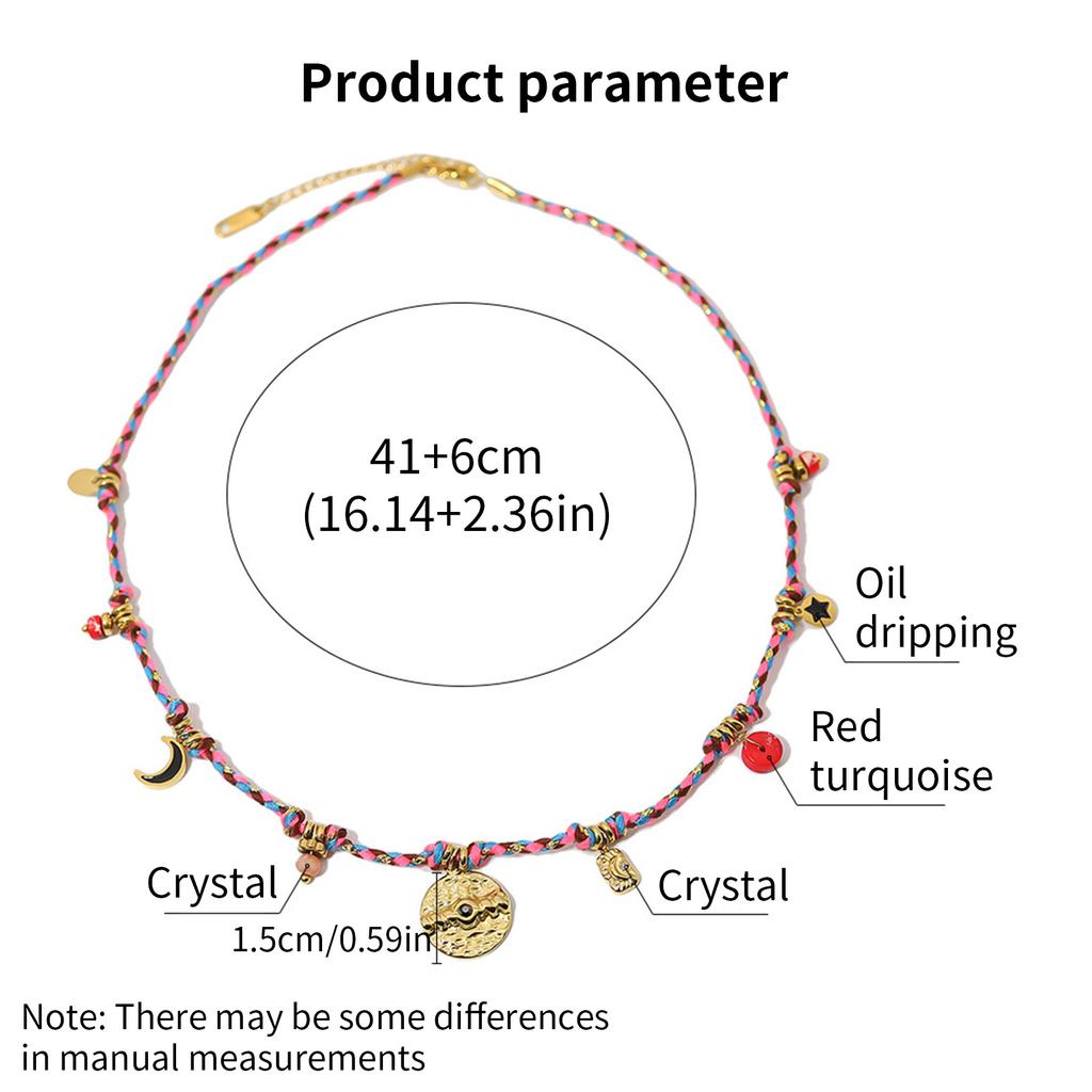 Handmade Necklace Weaving Necklace Women Jewelry Featuring Moon Star Charm Titanium Steel Texture for Fashionable Look