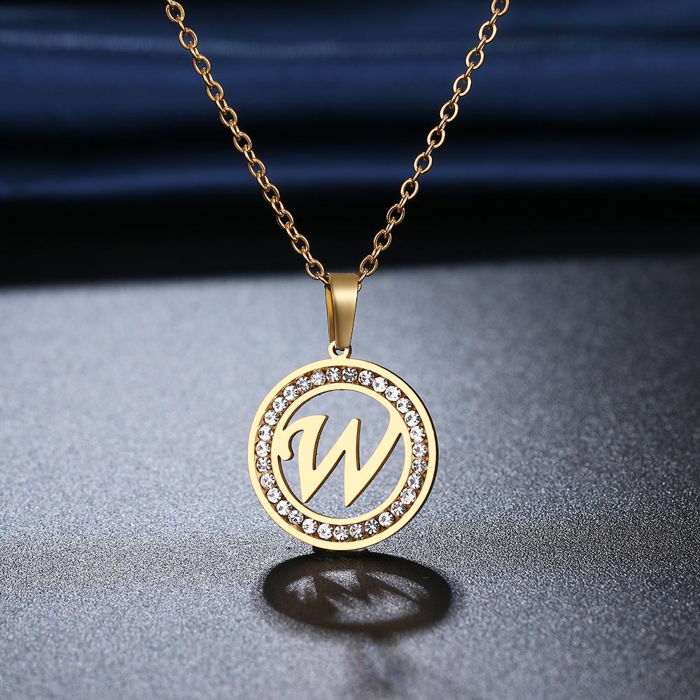 316L Stainless Steel 26 Letters A-Z Necklace NEW Crystal Rhinestone Necklaces for Women Wedding Valentine's Day Gifts