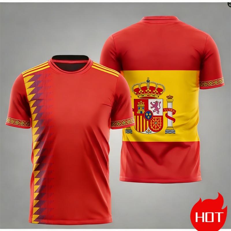 Men's Maillot Football T-shirts Summer Spanish Jersey T-shirt Spanish Flag Outdoor Sports T-shirt Breathable Round Neck T-shirts