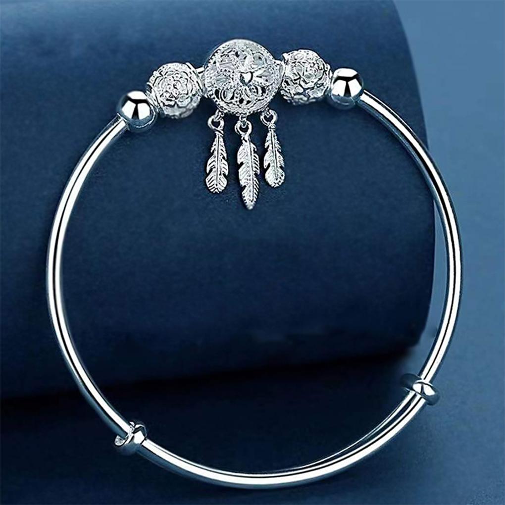 Korean Style Dreamcatcher Bracelet Women Silver Transport Beads Bangles with Tassel Girls Hand Chain Charm Bangle