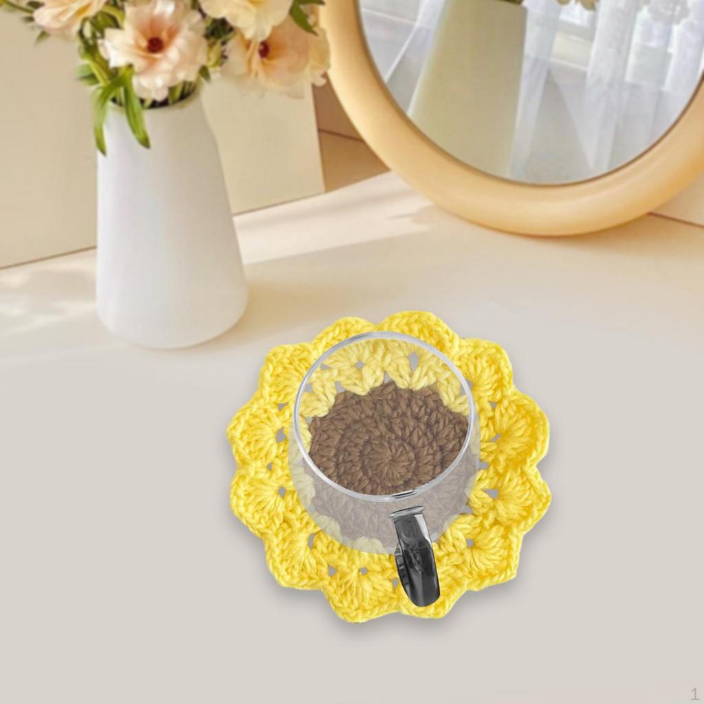 Crochet Coaster Coffee and Tea Flower Shape Round Woven Funny Gift Non Slip Decoration Cup