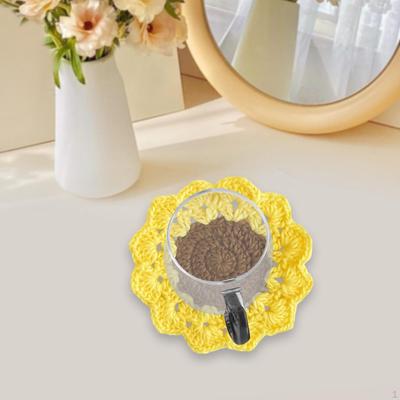 Crochet Coaster Coffee and Tea Flower Shape Round Woven Funny Gift Non Slip Decoration Cup