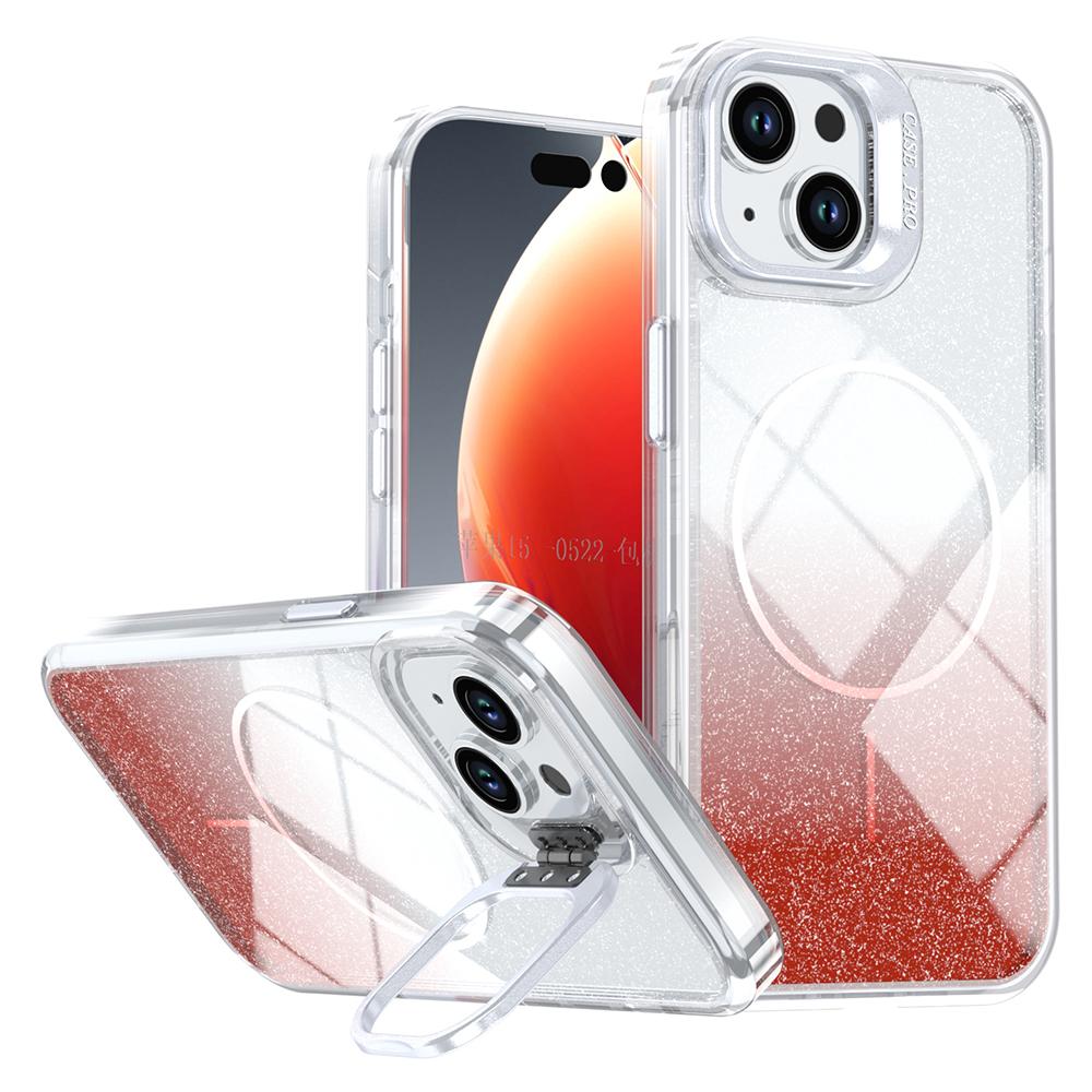 For iPhone 15 Magnetic Case Gradient Glitter Shockproof TPU PC Phone Cover Compatible with MagSafe