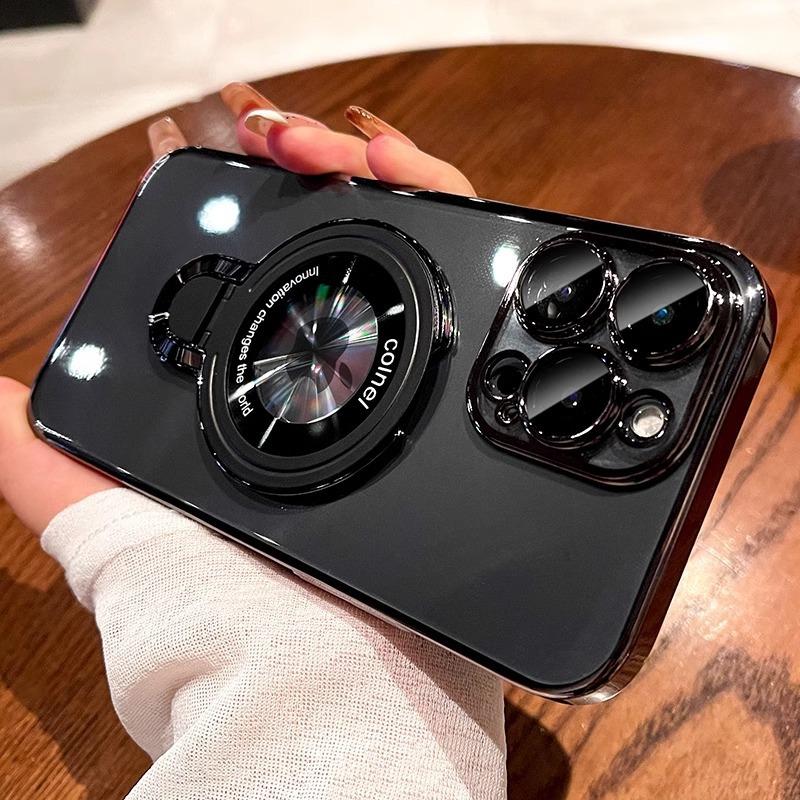 

Ultra Thin Electroplated PC Phone Case for IPhone 16 ProMAX Magnetic Bracket for Apple 15, High Transparency and No Yellowing 14 For iPhone11Promax