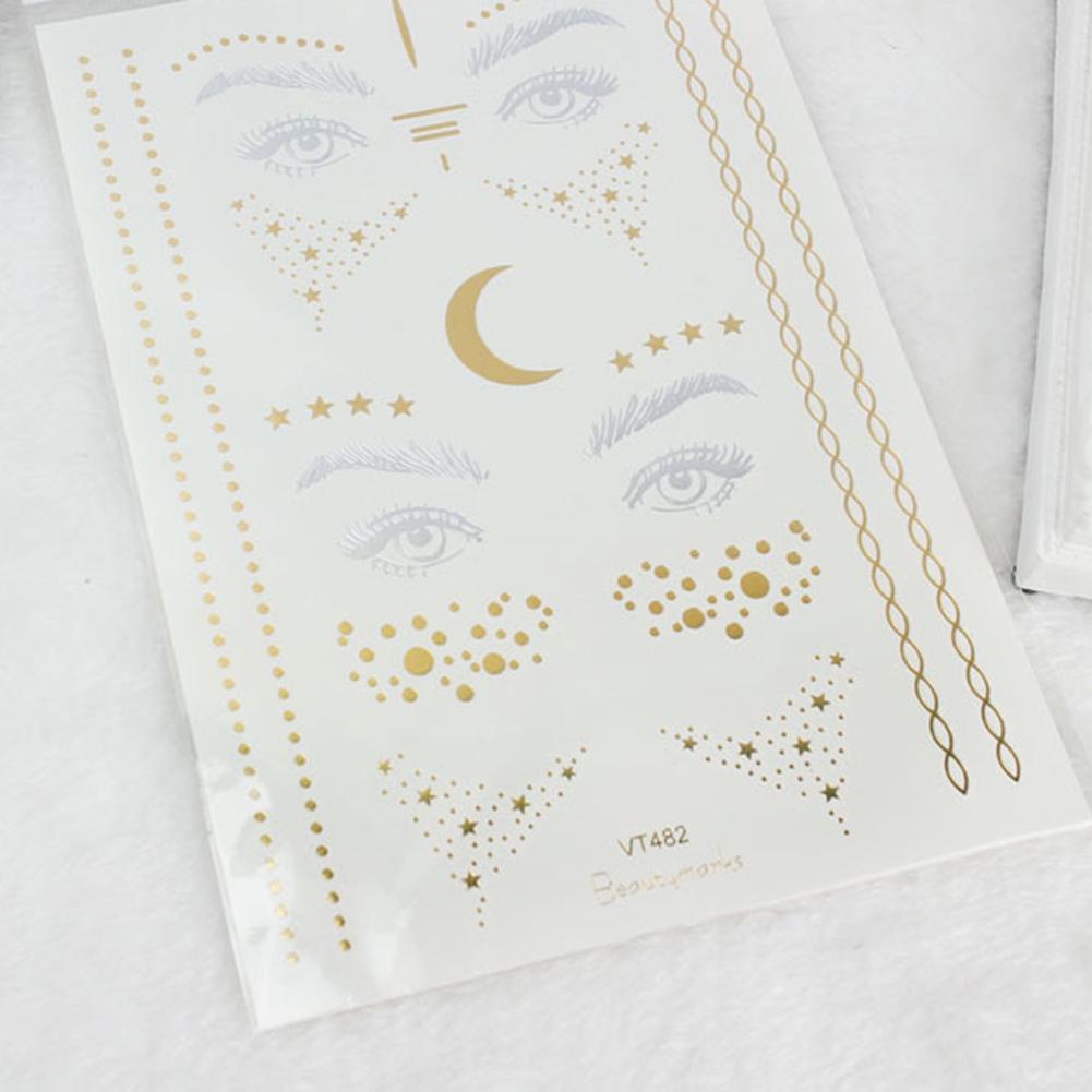 Life Beauty 2Pcs Waterproof Glitter Tattoo Metallic Gold Shiny Sticker Temporary Body Art