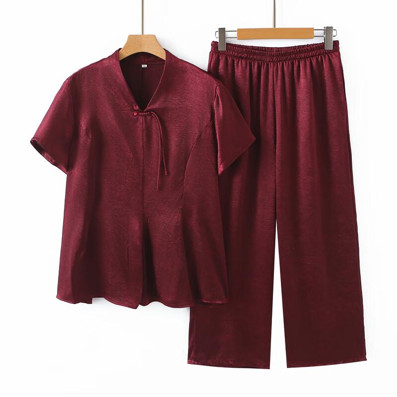 Women's Acetate Satin Jacquard Short Sleeve T-Shirt Set