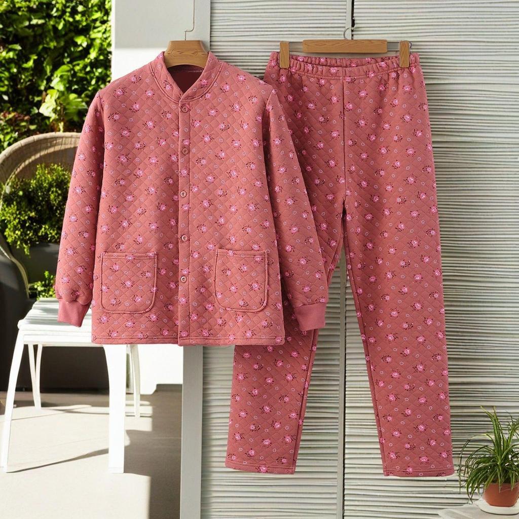 Women's Plus-Size Quilted Pajama Set for Middle-Aged & Elderly