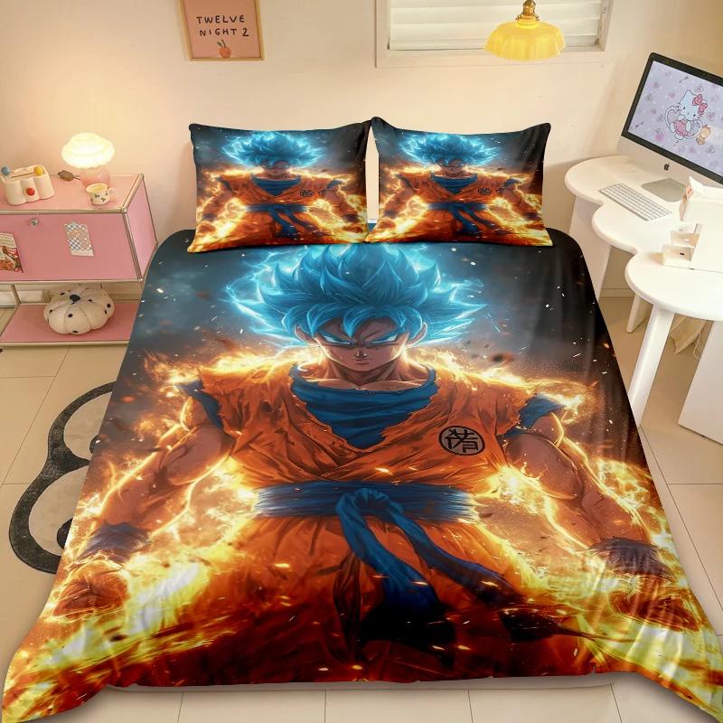 Tens Japanese D-Dragon-Bal Soft Duvet Cover Anime Super Saiyan Beding Set Son Goku Comfortable Quilt Cover Set Warm Comforter Cover for Bedrom