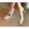 Fashion Fashion Square Toe Shallow Mules Stiletto High Heel Sexy Elegant Women's Slippers Golden Solid Genuine pu Casual Outdoor