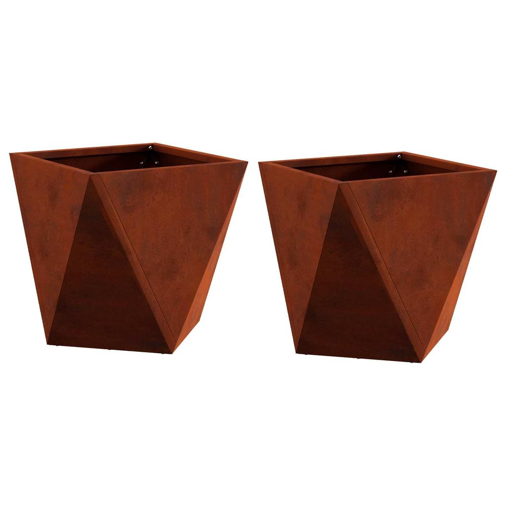 Plant Pot Set 2 pcs Rust Colored 30 x 30 x 30 cm Weatherproof Steel