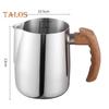 Brocca per schiuma di latte da 600/1000 ml con scala precisa Manico in legno Beccuccio antigoccia Tazza da caffè in acciaio inossidabile Caffè al latte Caffè espresso Cappuccino