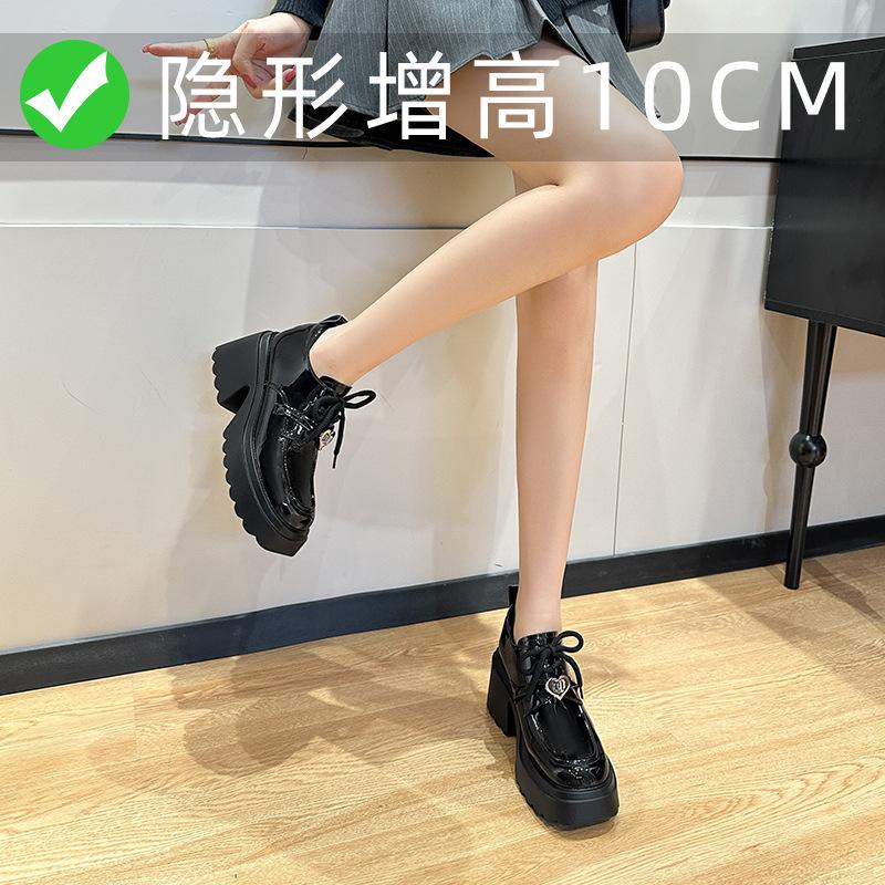 

Туфли на толстом каблуке из мелкой кожи, женские, новые, на платформе, туфли-маффины, с внутренней высотой, на шнуровке, на высоком каблуке, одинарные туфли 39