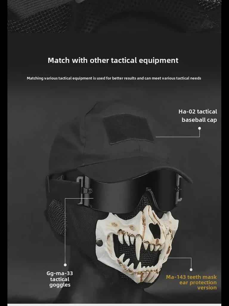 Fang Skull Mask with Ear Protection for Halloween and Outdoor Cycling