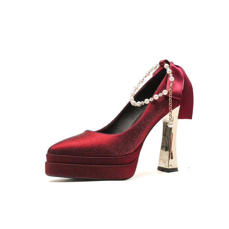 Skinny bridesmaid shoes thick heel Mary Jane women's shoes 2025 new spring and autumn high heel waterproof table bride shoes wedding shoes