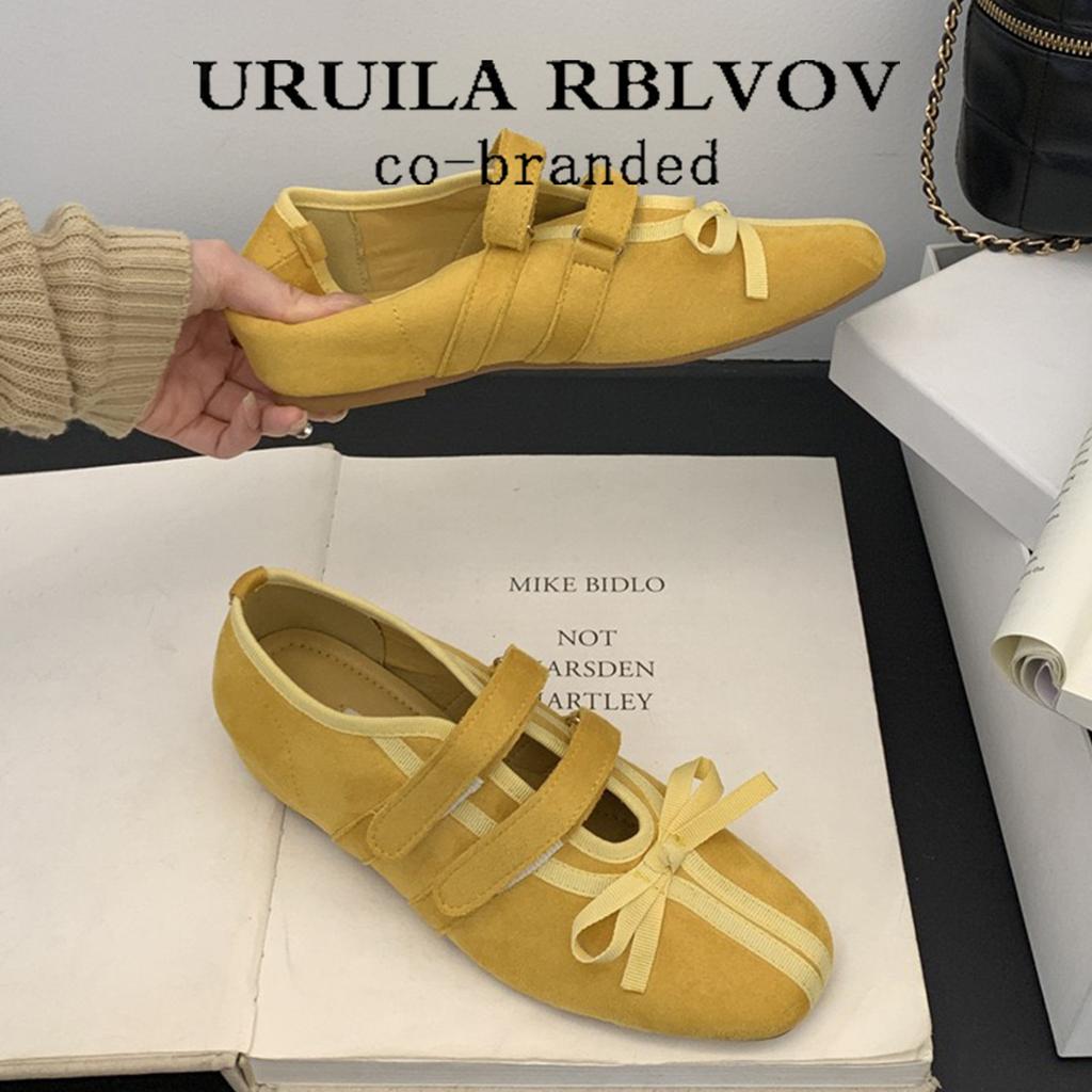 Cowhide version~ Korean niche Mary Jane shoes women's Velcro sports and leisure single shoes bow ballet training shoes