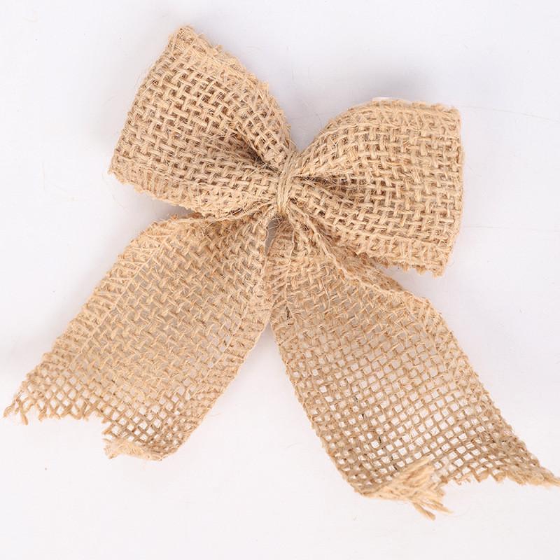 Christmas Bow Decor With Linen Fabric Handmade Holiday Diy Home Party Supplies