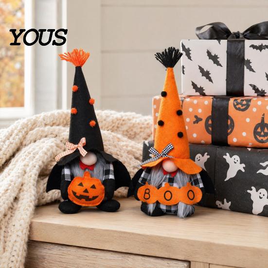 Soft Plush Centerpieces Halloween Gnome Decoration, Spooky Orange Black Boo Pumpkin Swedish Tomte Seasonal Table Accents Figurine, Elf Dwarf Ornaments