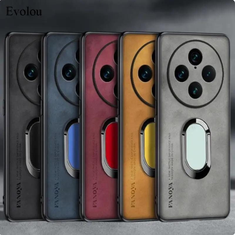 Sheepskin Leather Magnetic Ring Stand Case For Realme 13 Pro Plus 14X 12 Plus 11X 14 Pro Plus Lens Protection Shockproof Cover