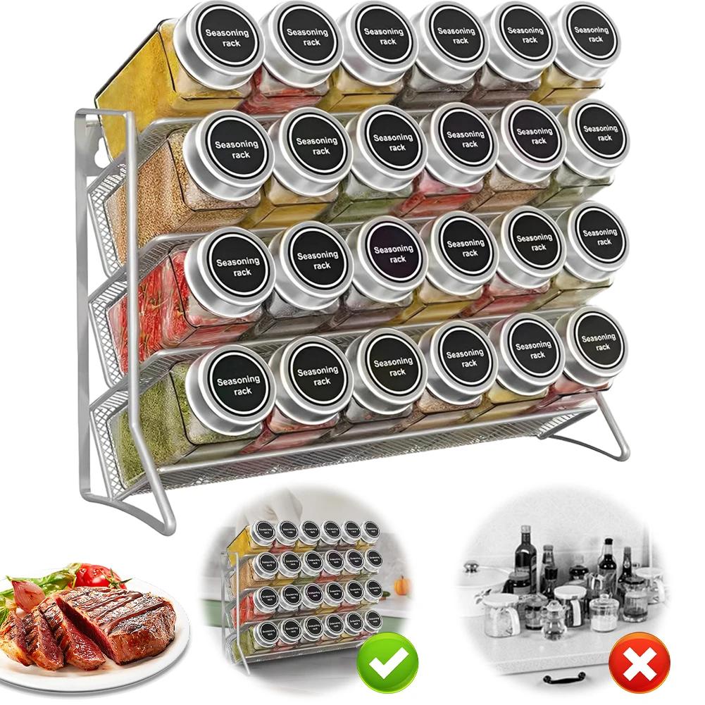 4 Tiers Cupboard Storage Shelf Spice Rack Storage Rack No-Drilling Spice Seasoning Organizer Space Saving for Small Can Storage