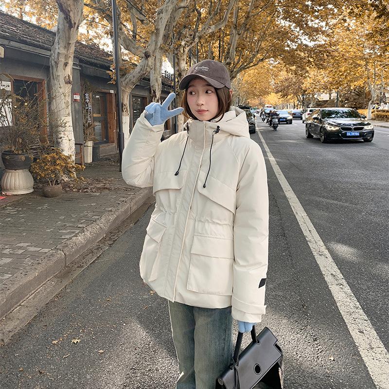 New Hooded Solid Color Graphite Collar Down Cotton-padded Jacket Winter Thick Puffs Slim Loose Coat