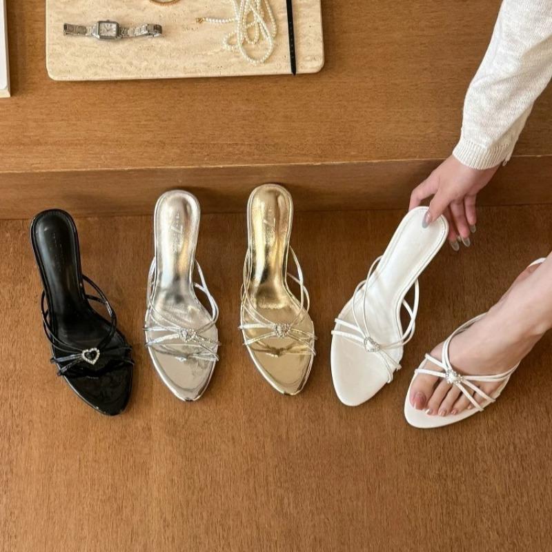 Fashion Luxury Crystal Women Slippers Sexy High Heels Shoes Pointed Toe Heeled Sandals Summer 2025 New Pumps Woman Sandalias De Mujer