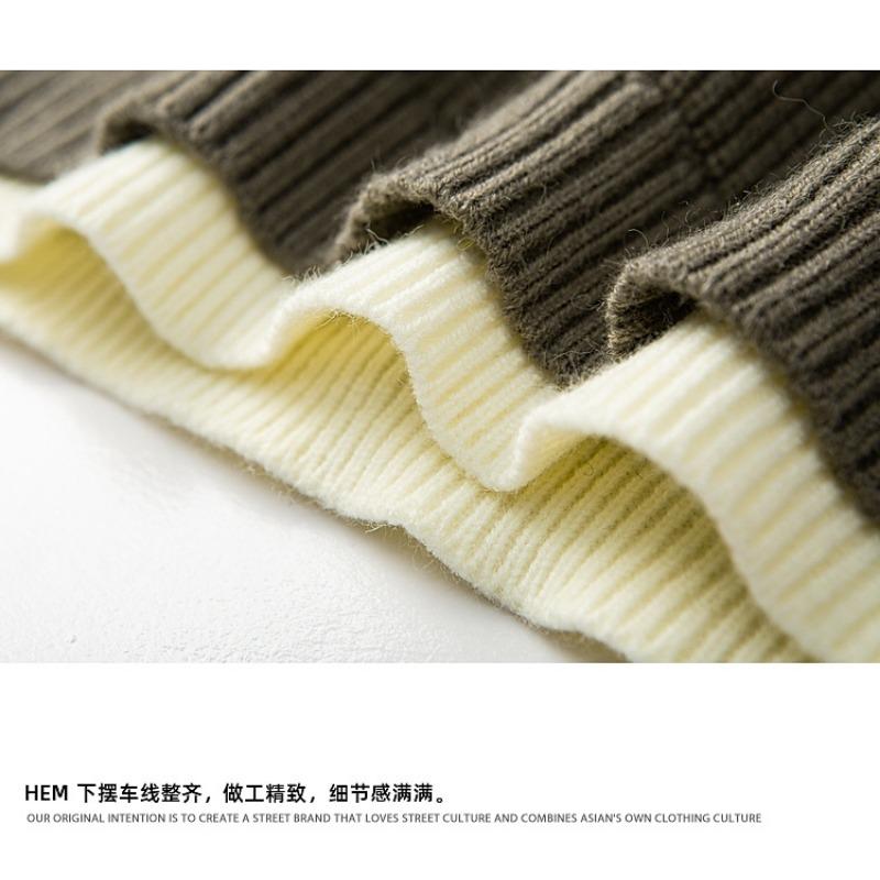 Mens Fake Two Piece Patchwork Thick Knit Loose Pullover Sweater