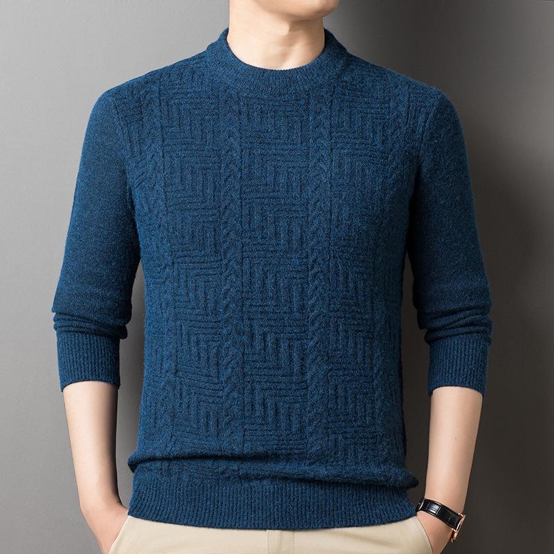 Lässiger Vintage Koreanischer Uni-Jacquard Langarm Verdickter Pullover Herren Winter Locker O-Ausschnitt Patchwork Schraubgewinde Pullover Top