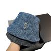 Vsl Paris Rhinestone Denim Bucket Hat Autumn Trendy Smudged Retro Forward Hat