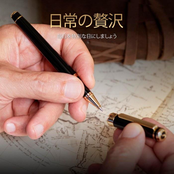 Scriveiner Ballpoint Pen Rollerball Black Lacquer Gold-Plated Luxury Schmidt Refill Business Gift Black and Gold