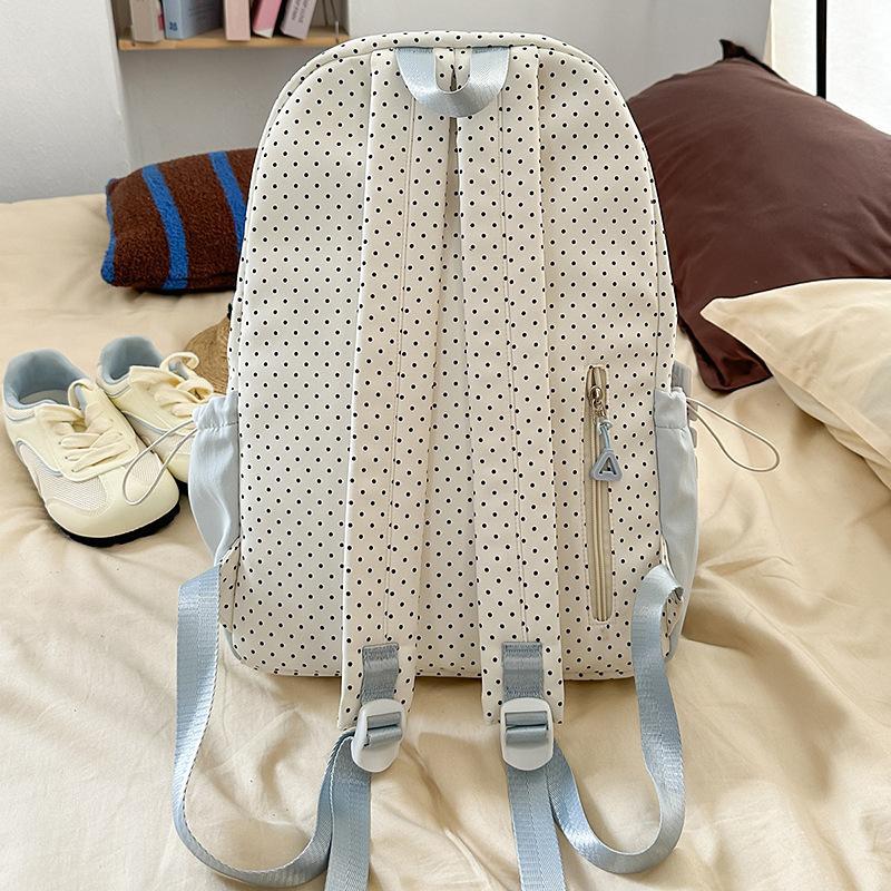 Schoolbag New Sweet Girl Backpack Korean Versatile Bow Polka Dot Versatile Light Commuter Bag Large Capacity School Bag