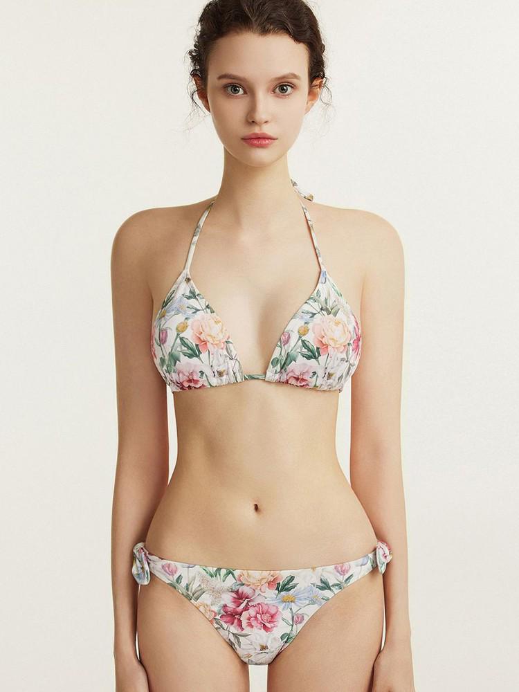 European & American Rope Bikini: Printed Strappy Backless Three-Piece Swimsuit