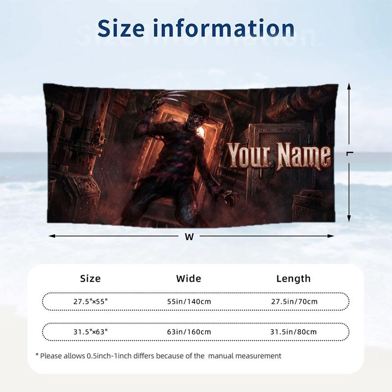 Custom Text Beach Towel, Soft Absorbent Swimming Multi-use TowelA Nightmare On Elm Street Freddy Krueger